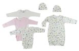 Gown, Onesies and Caps - 6 pc Set