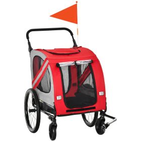 Pet Bike Trailer and Stroller 2-in-1 Red with Universal Wheel Reflectors Safety Flag