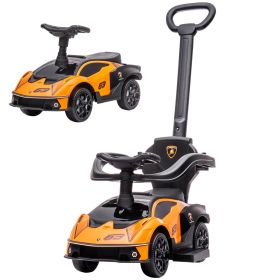 Orange Toddler Sliding Car | 2-in-1 Ride On Push Car, Licensed Walker Push-Along with Storage, Horn Engine Sound, Steering Wheel