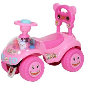 Foot to Floor Toddler Push Car w/ Horn, Light, Music, Anti-Over-Backwards Device & Underseat Storage, Pink