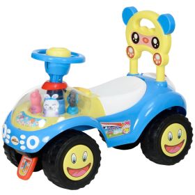 Foot to Floor Toddler Push Car w/ Horn, Light, Music, Anti-Over-Backwards Device & Underseat Storage, Blue