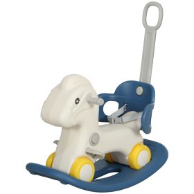 4 in 1 Rocking Horse for Toddles 2-5 Years with Detachable Push Handle & Balance Board, Blue