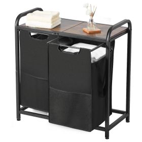 VEVOR 2 Section Laundry Sorter, Large Laundry Hamper with Metal Frame and Wooden Tabletop