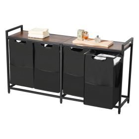VEVOR 4 Section Laundry Sorter, Large Laundry Hamper with Metal Frame and Wooden Tabletop
