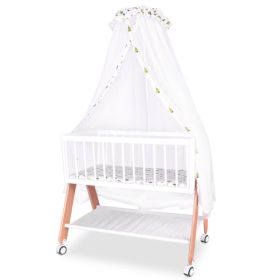 Wooden Bedside Bassinet Sleeper Safe & Stylish Baby Crib Bassinet with Locking Wheels Mosquito Net Large Storage Basket Mattress Pad Included Bas
