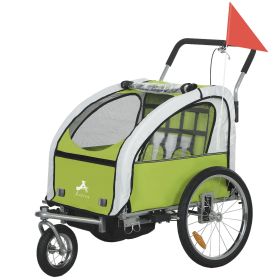 2-Seat Elite 360 Swivel Bike Trailer for Kids Bicycle Cargo Trailer with Water-Resistant Windows, Green and White