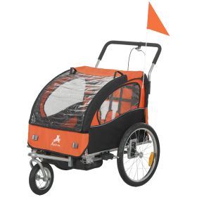 2-Seat Elite 360 Swivel Bike Trailer for Kids Bicycle Cargo Trailer with Water-Resistant Windows, Black and Orange