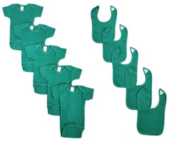 Unisex Baby 10 Pc Onesies and Bibs (Color: GREEN, size: Newborn)