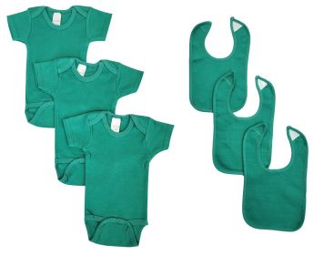 Unisex Baby 6 Pc Onesies and Bibs (Color: GREEN, size: Newborn)