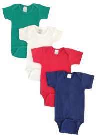 Unisex Baby 4 Pc Onesies (Color: Green/Red/Navy, size: small)