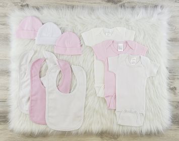 9 Pc Layette Baby Clothes Set (Color: White/Pink/White, size: small)