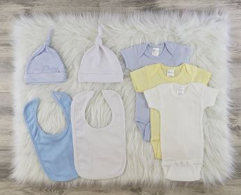 7 Pc Layette Baby Clothes Set (Color: Blue/White/Yellow, size: medium)