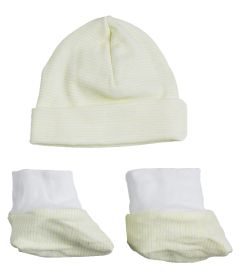 Baby Cap and Bootie Set (Color: Yellow, size: One size)