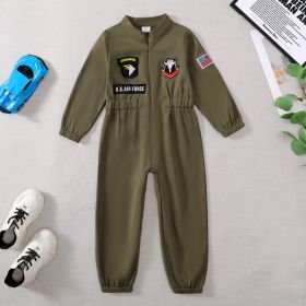 Toddler Boys Pilot Jumpsuit Army Green Long Sleeve Romper, Perfect For Birthday Party Outfits (Option: Army Green-4Y)
