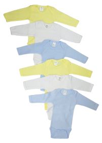 Boys Pastel Long Sleeve Onesie 6 Pack (Color: Blue/Yellow/White, size: Newborn)
