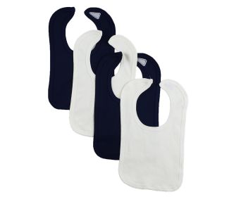 4 Baby Bibs (Color: White/Navy, size: One size)