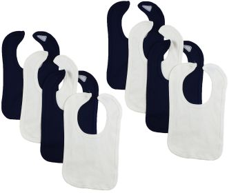 8 Baby Bibs (Color: White/Navy, size: One size)