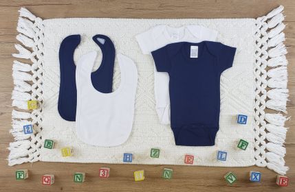 4 Pc Layette Baby Clothes Set (Color: White/Navy, size: medium)