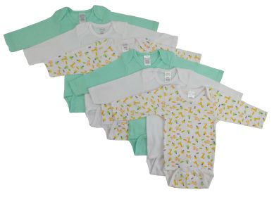 Boys Longsleeve Printed Onesie Variety 6 Pack (Color: White/Aqua, size: Newborn)