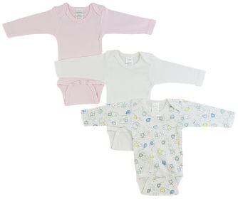 Girls Long Sleeve Printed Onesie Variety Pack (Color: White/Pink/Print, size: Newborn)