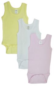 Girls Tank Top Onesies (Pack of 3) (Color: Pink/Yellow/White, size: Newborn)