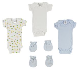 Preemie Girls Onesies and Mittens - 5 Pcs Set (Color: Blue, size: Preemie)