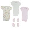 Preemie Girls Onesies and Mittens - 5 Pcs Set