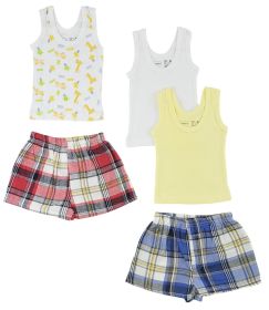 Boys Tank Tops and Boxer Shorts (Color: White/Yellow, size: medium)