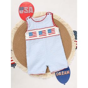 Infant Baby Boy 4th Of July American Flag Smocked Romper Summer Sleeveless Jumpsuit For Independence Day & Memorial Day Celebrations (Option: Blue-3to6 Months)