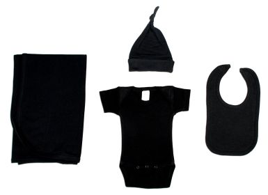 Black 4 Piece Layette Set (Color: BLACK, size: Newborn)