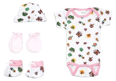 Newborn Baby Girls 4 Pc Layette Baby Shower Gift Set (Color: White/Pink, size: Newborn)