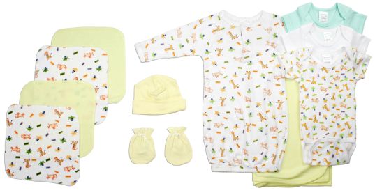 Newborn Baby 11 Pc Layette Baby Shower Gift Set (Color: White/Yellow, size: Newborn)