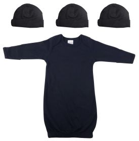 Unisex Newborn Baby 4 Piece Gown Set (Color: BLACK, size: Newborn)