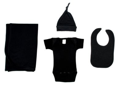 Black 4 Piece Layette Set (Color: BLACK, size: small)