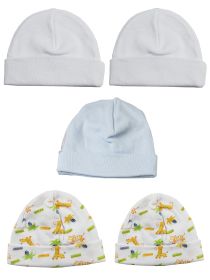 Boys Baby Caps (Pack of 5) (Color: Blue/White/Print, size: One size)