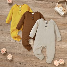 3-Pack Newborns Infants Baby Boys & Girls Long Sleeve Ribbed Romper Soft Button Front Jumpsuit (Option: Apricot Yellow Brown-0to3 Months)