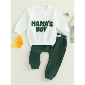 Toddler Baby Boy Clothes 'Mama's Boy' Print Long Sleeve Sweatshirt Tops Trousers Set Casual Cute Outfit (Option: Dark Green-3to6 Months)