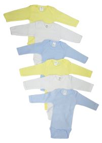 Boys Pastel Long Sleeve Onesie 6 Pack (Color: Blue/Yellow/White, size: small)