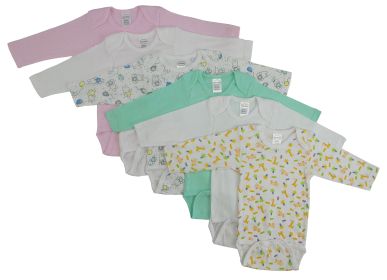 Girls Long Sleeve Printed Onesie Variety 6 Pack (Color: White/Pink, size: small)